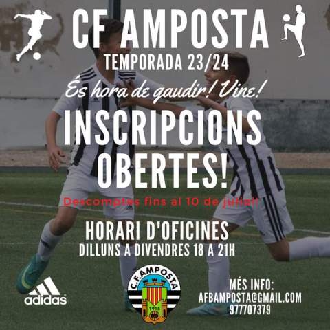 COMUNICAT OFICIAL: Inscripcions futbol base CF Amposta temporada 2023-2024